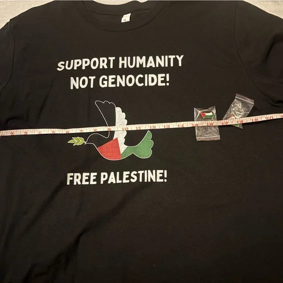 NEW! Free Palestine T Shirt AND Two Palestinian Flag Pins Black XL - Picture 3 of 6